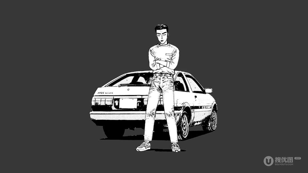 一个关于山道赛车的黑白漫画桌面壁纸图片