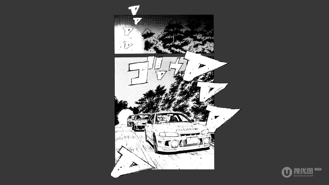 一个关于山道赛车的黑白漫画桌面壁纸图片