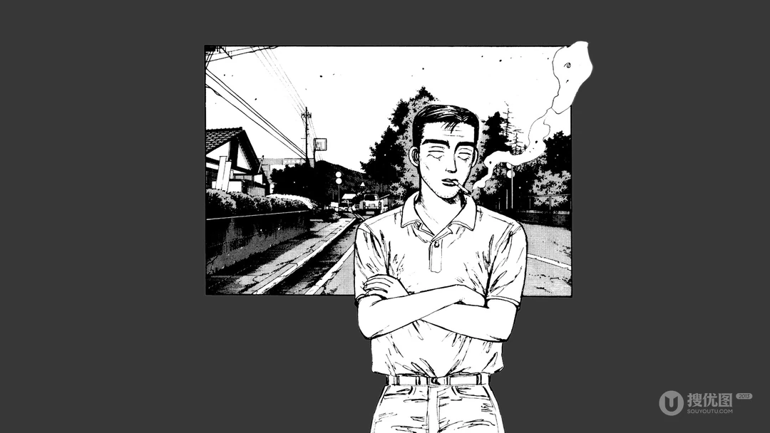 一个关于山道赛车的黑白漫画桌面壁纸图片