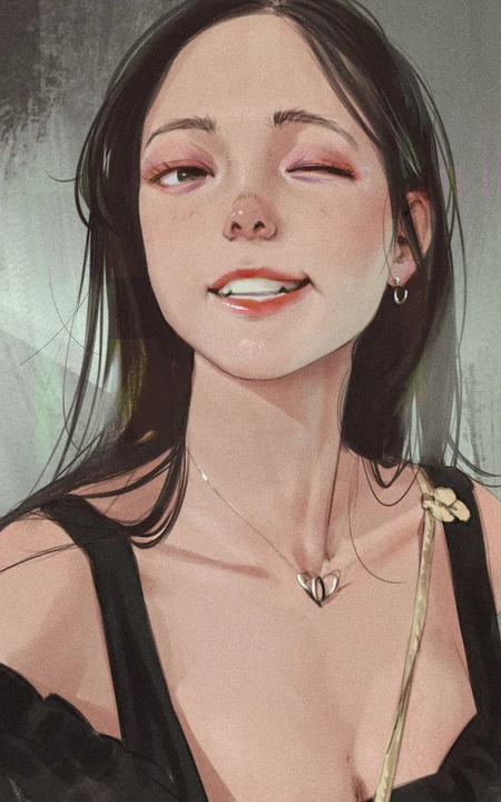 手绘眨眼做鬼脸的动漫女生壁纸