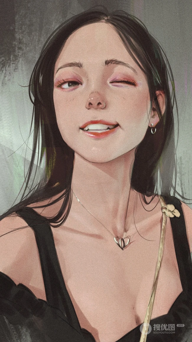 手绘眨眼做鬼脸的动漫女生壁纸
