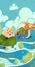 中国传统节日&ldquo;端午节&rdquo;习俗赛龙舟的创意插画图片