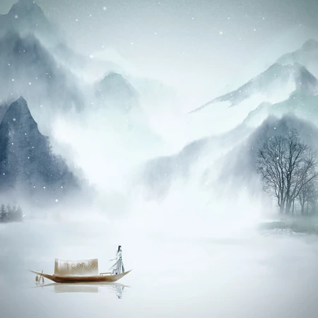 山一程，水一程，一缕轻舟水上行，唯美古风山水人物画唯美意境图片