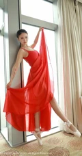 如穿花蝴蝶般，翩翩起舞的红裙舞服女生小壁虎吖气质室内写真