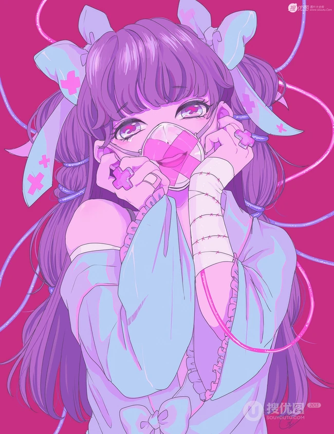 轻微受伤或生病的动漫女孩唯美插画图片集