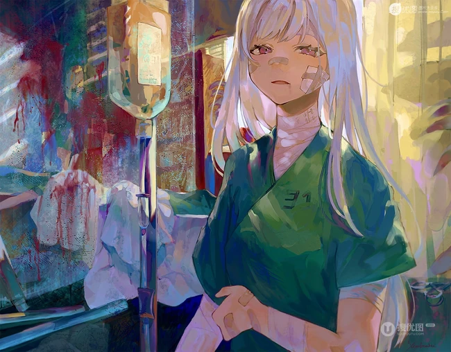 轻微受伤或生病的动漫女孩唯美插画图片集
