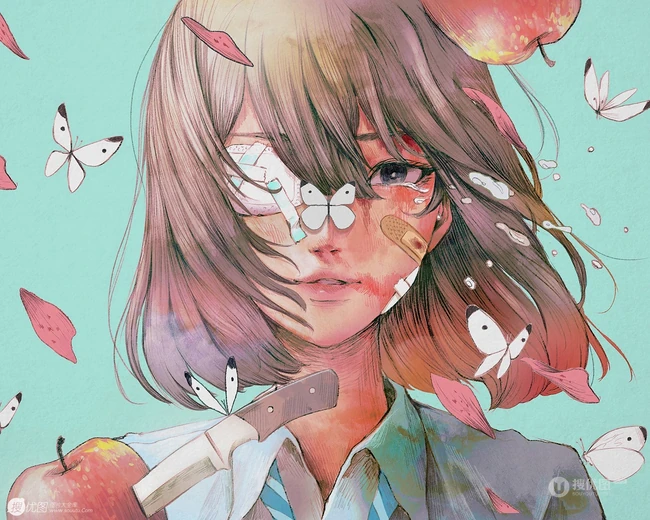 轻微受伤或生病的动漫女孩唯美插画图片集
