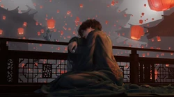 满天孔明灯阁楼上喝醉了的鬼刀人物&ldquo;小绿&rdquo;手绘动漫场景