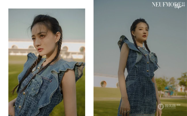 戴草帽的徐璐温柔感十足户外写真登杂志图片