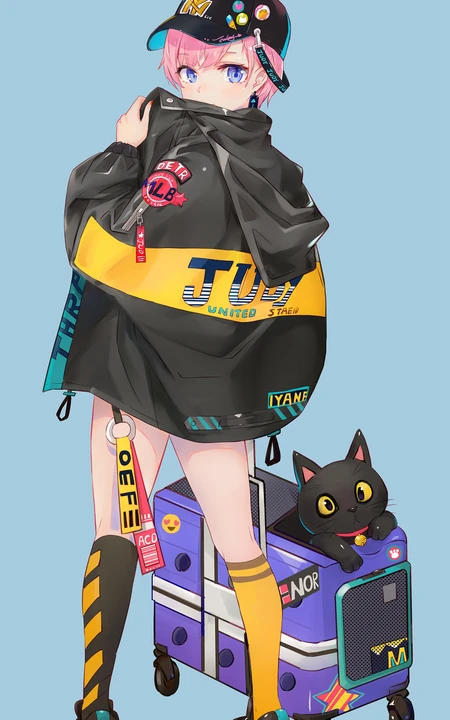 穿着时尚运动套装的动漫少女手机壁纸