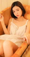 很清新的文艺女孩，齐肩短发女生的清凉肩带衣短裤室内摄影写真集
