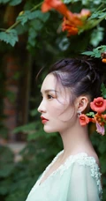 李沁微博晒薄荷绿轻纱透明长裙仙气写真美照