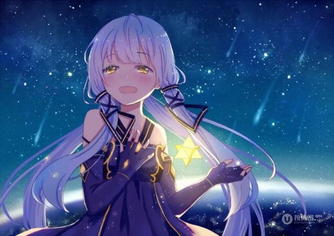 流星与少女，唯美二次元动漫少女和流星的邂逅插画图片 第6张