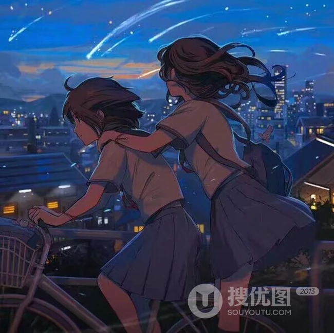流星与少女，唯美二次元动漫少女和流星的邂逅插画图片 第1张