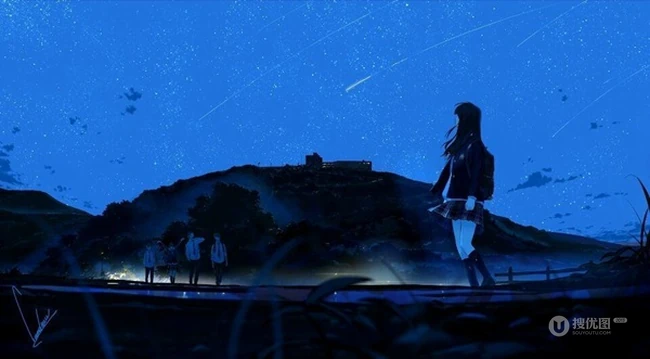 流星与少女，唯美二次元动漫少女和流星的邂逅插画图片 第2张