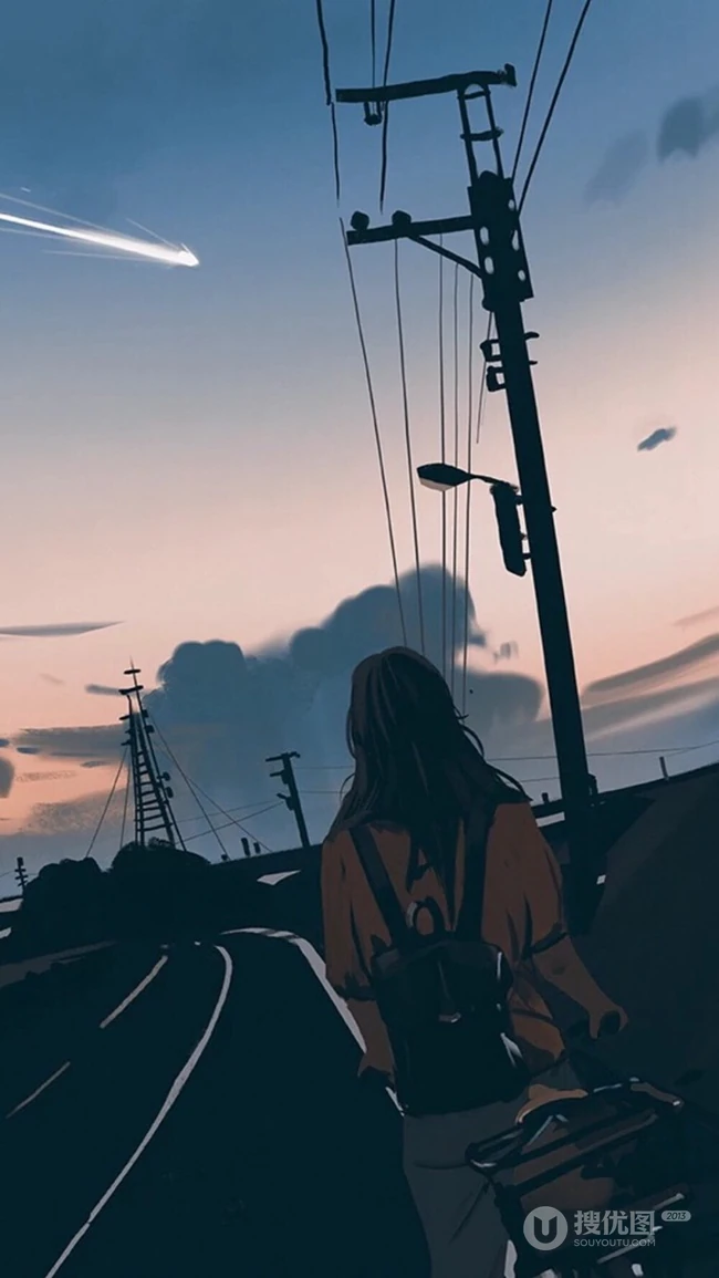 流星与少女，唯美二次元动漫少女和流星的邂逅插画图片 第3张