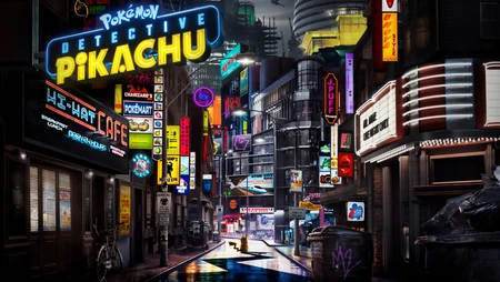 皮卡丘，城市，街道，夜景，2k动漫插画桌面壁纸图片