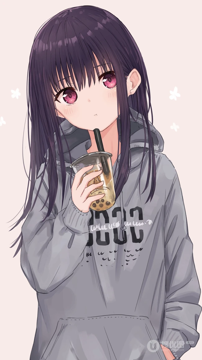 较简洁的画风，很干净的制服动漫女生手机桌面