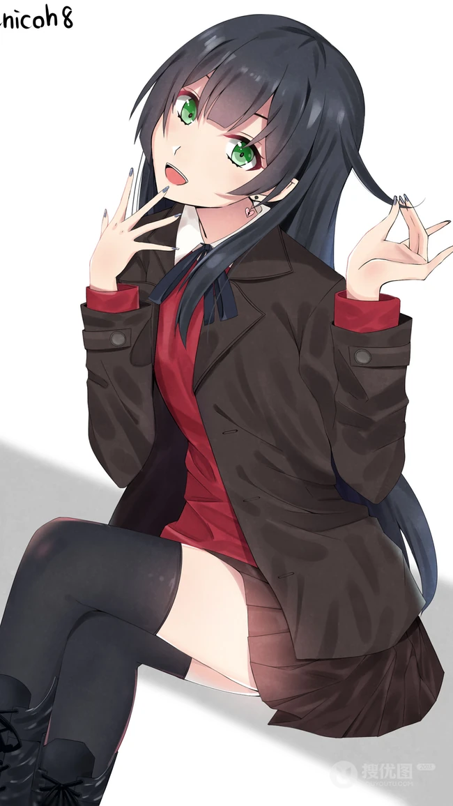 性感学生制服小狐狸动漫女生手绘手机壁纸