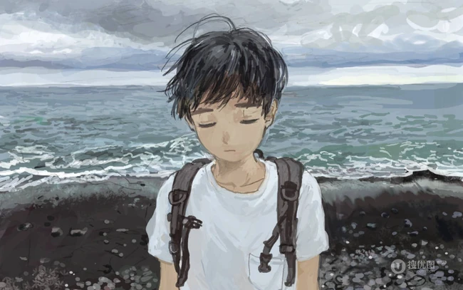 背包少年唯美手绘耽美插画图片