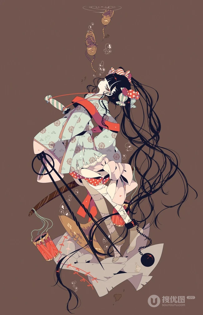 日式黑暗风格插画图片，插画师しきみ的黑童话作品