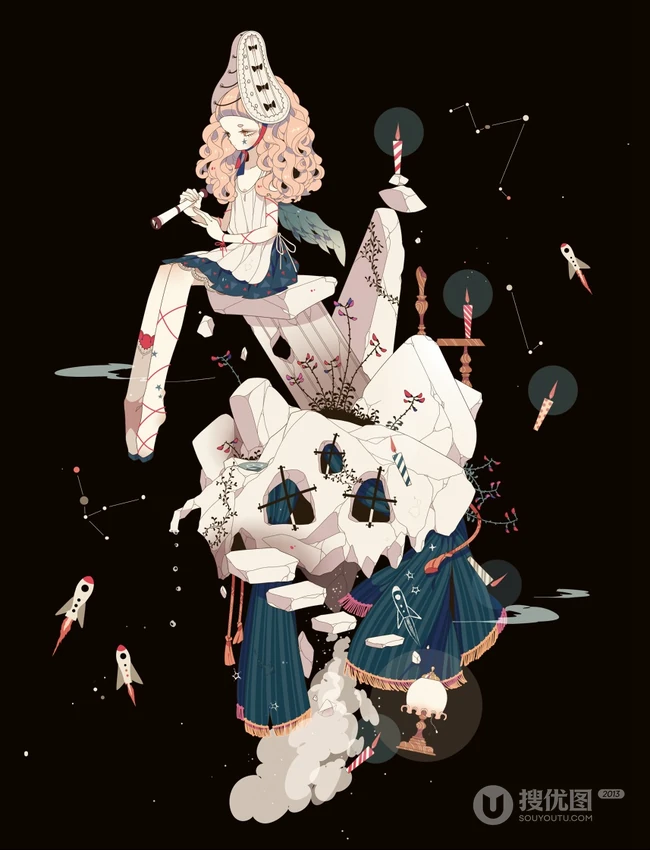 日式黑暗风格插画图片，插画师しきみ的黑童话作品