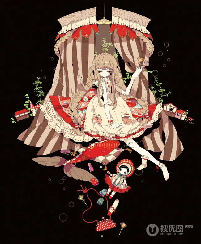 日式黑暗风格插画图片，插画师しきみ的黑童话作品