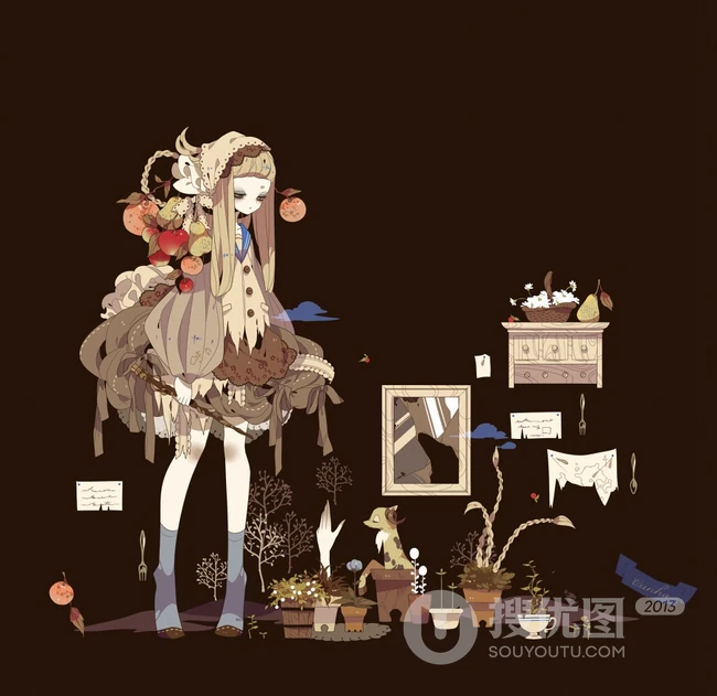 日式黑暗风格插画图片，插画师しきみ的黑童话作品