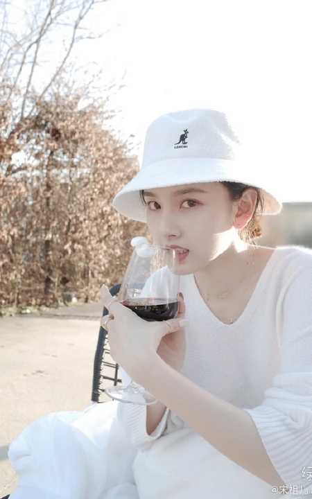 宋祖儿晒周末一个人喝红酒自拍生活照图片