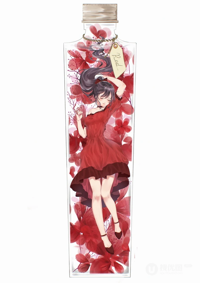 花瓶与少女，瓶子里的女孩精美二次元动漫女生高清图片