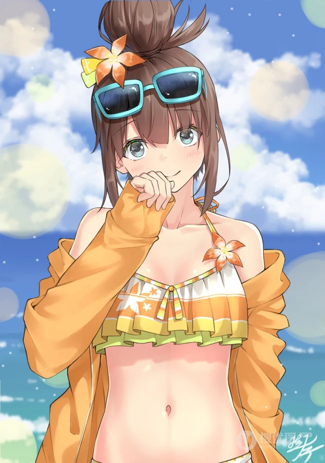 夏日清凉泳装加连帽衫装扮的二次元女生高清图片集
