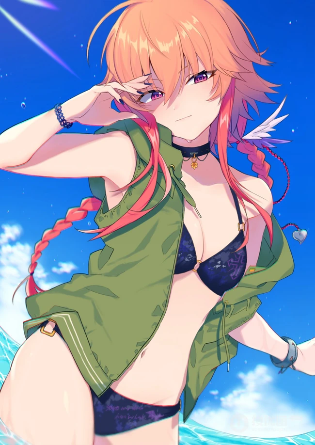 夏日清凉泳装加连帽衫装扮的二次元女生高清图片集