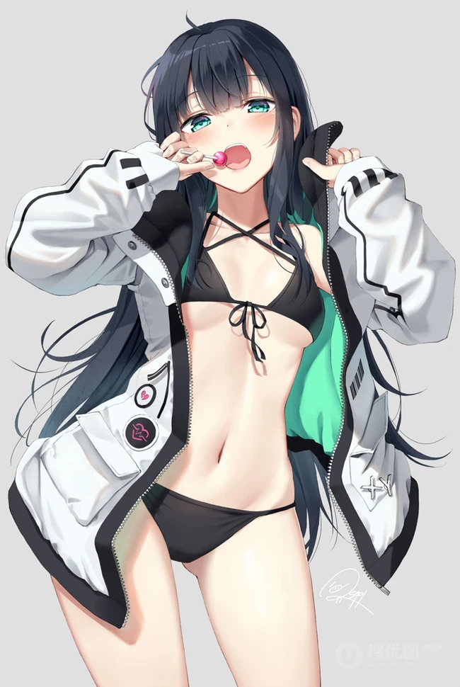 夏日清凉泳装加连帽衫装扮的二次元女生高清图片集