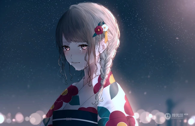 泪水汪汪的二次元动漫女生伤感伤心高清图片