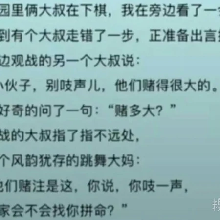 公园里下棋的两大叔赌注搞笑幽默文字图片