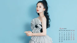 古力娜扎甜美卷发发型丸子头6月日历桌面壁纸图片