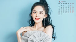 古力娜扎甜美卷发发型丸子头6月日历桌面壁纸图片