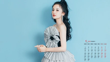 古力娜扎甜美卷发发型丸子头6月日历桌面壁纸图片