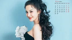 古力娜扎甜美卷发发型丸子头6月日历桌面壁纸图片