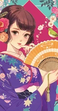 优雅执扇动漫女生，精选二次元执扇女生高清插画图片集