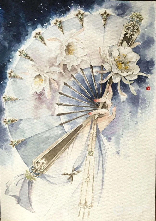 优雅执扇动漫女生，精选二次元执扇女生高清插画图片集
