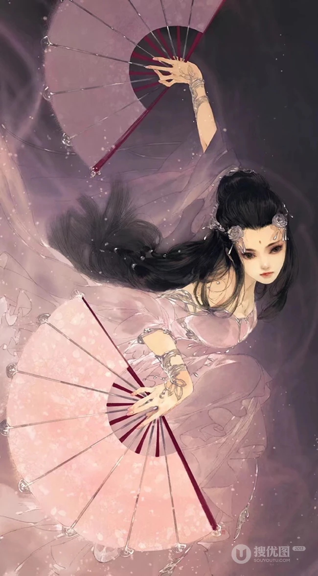 优雅执扇动漫女生，精选二次元执扇女生高清插画图片集