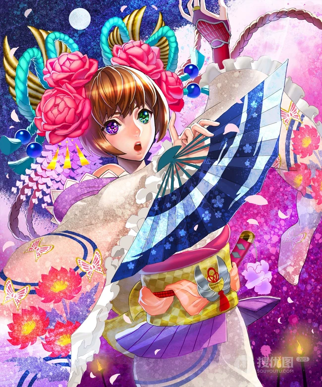优雅执扇动漫女生，精选二次元执扇女生高清插画图片集