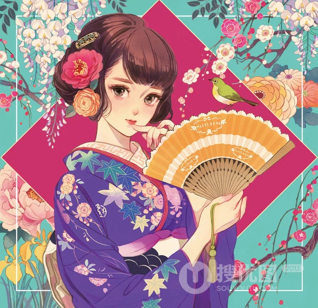 优雅执扇动漫女生，精选二次元执扇女生高清插画图片集