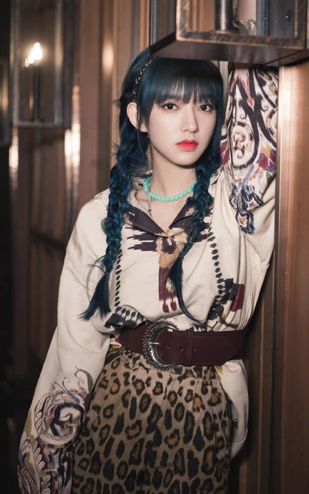 女生程潇个性时尚豹纹短裤写真图片