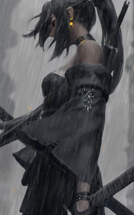 鬼刀系列插画雨中的日本女武士手机壁纸