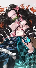 鬼灭之刃主角灶门祢豆子和灶门炭治郎兄妹插画手机壁纸