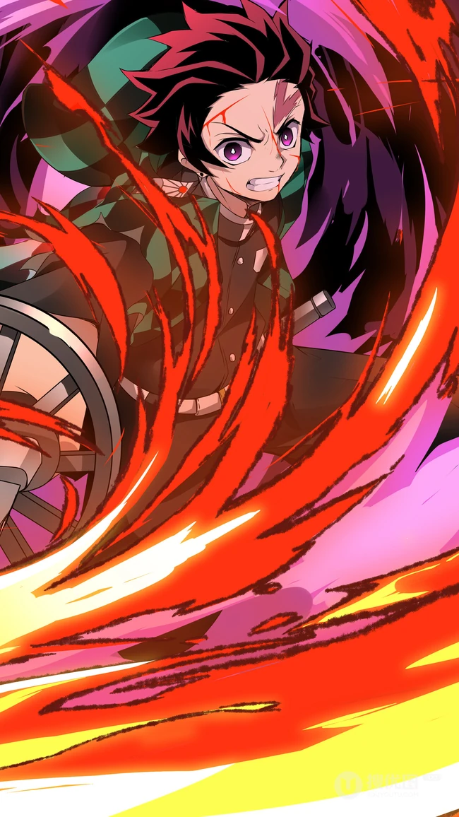 鬼灭之刃主角灶门祢豆子和灶门炭治郎兄妹插画手机壁纸
