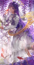 紫色藤花下的二次元动漫少女唯美图片