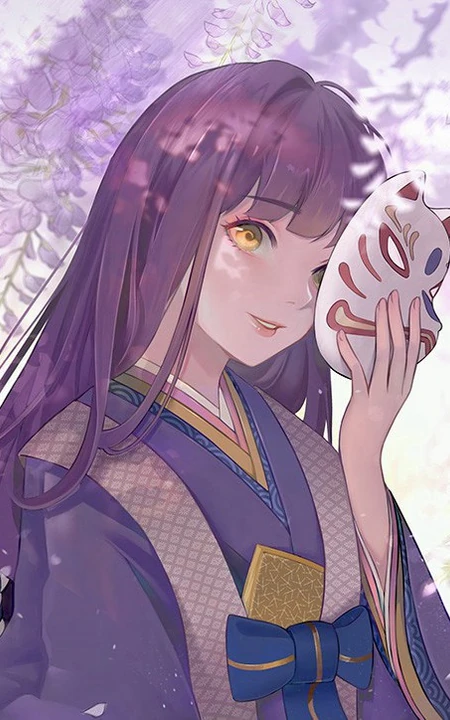紫色藤花下的二次元动漫少女唯美图片